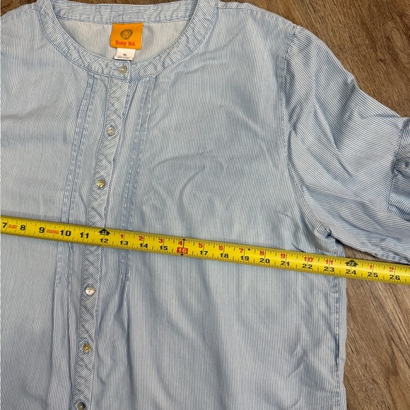 Ruby Rd. • Pinstripe Flutter Sleeve Chambray Blouse - Picture 5 of 11